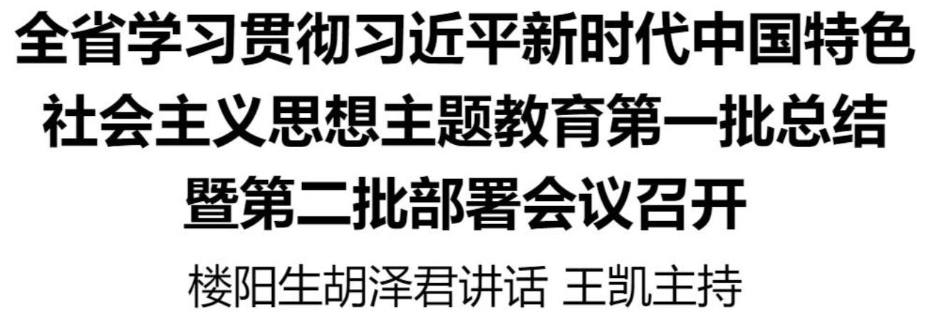 全省學(xué)習(xí)貫徹習(xí)近平新時代中國特色社會主義思想主題教育第一批總結(jié)暨第二批部署會議召開